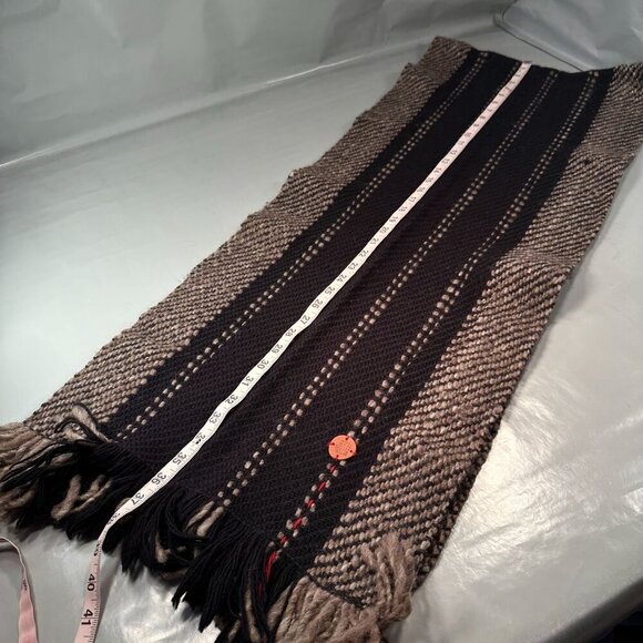 Manos Del Uruguay Scarf Shawl Merino Wool Fringe Handspun Vintage Stripped Black - Picture 10 of 13